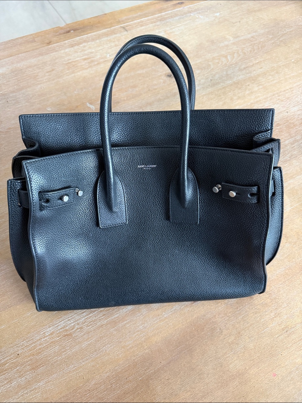 Saint Laurent Black Pebbled Leather Top-Handle Tote